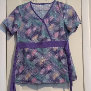 Colorful Scrub Top with Purple Accents (No Tag)
